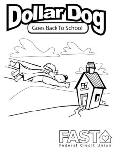Dollar Dog goes back to school printable coloring page