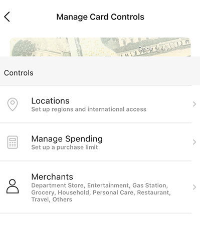 Manage card controls