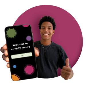 Kid holding a phone with myFAST login